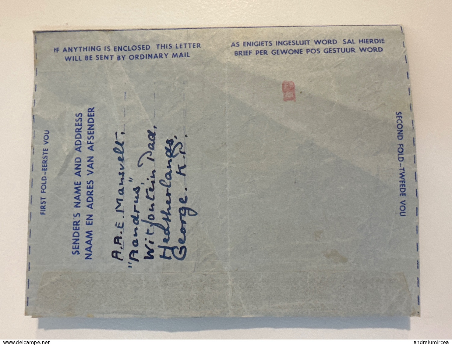 South Africa 1953  Aerogramme To Holland - Posta Aerea
