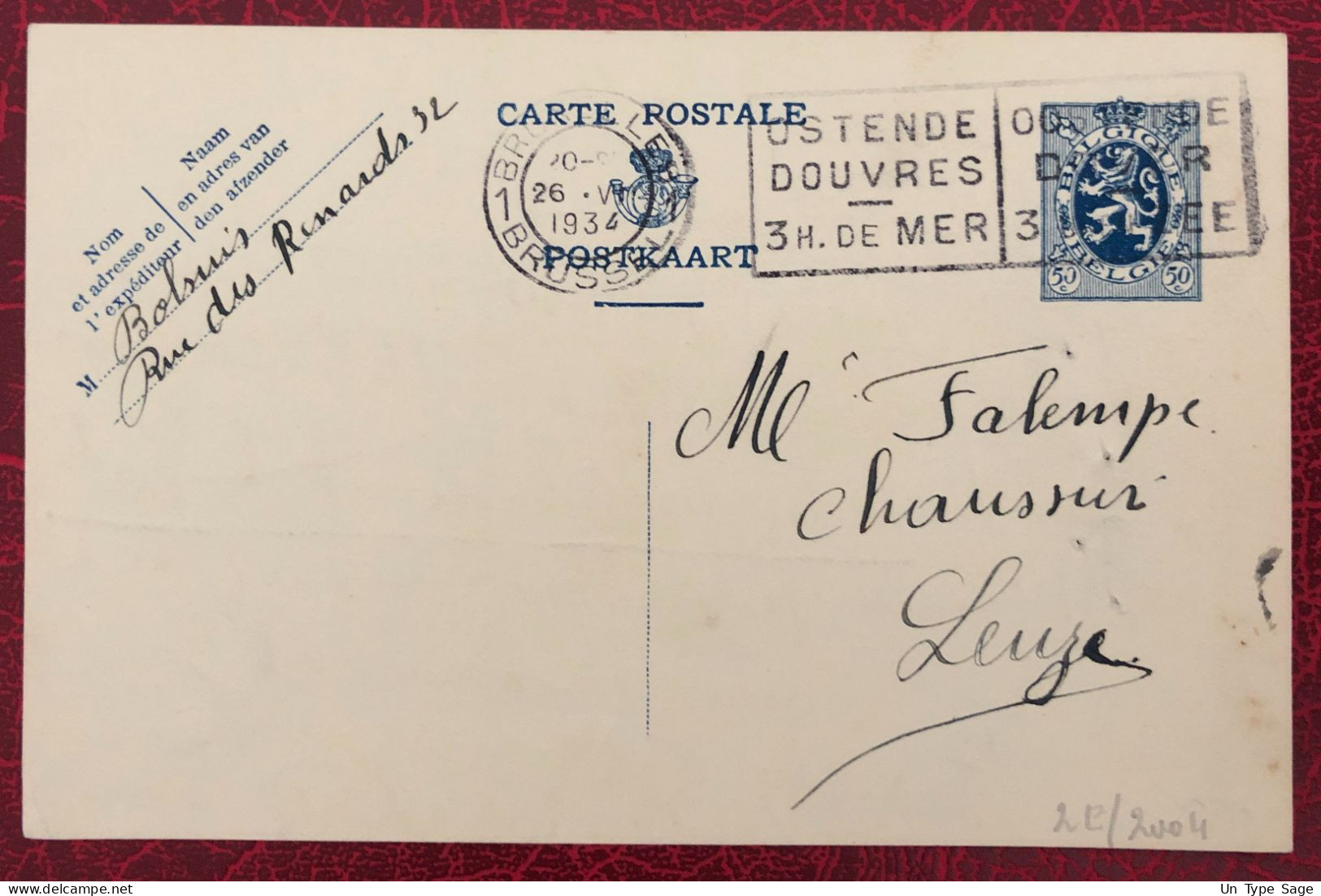 Belgique Entier-Carte, Cachet Bruxelles 26.6.1934 - (C318) - Andere & Zonder Classificatie