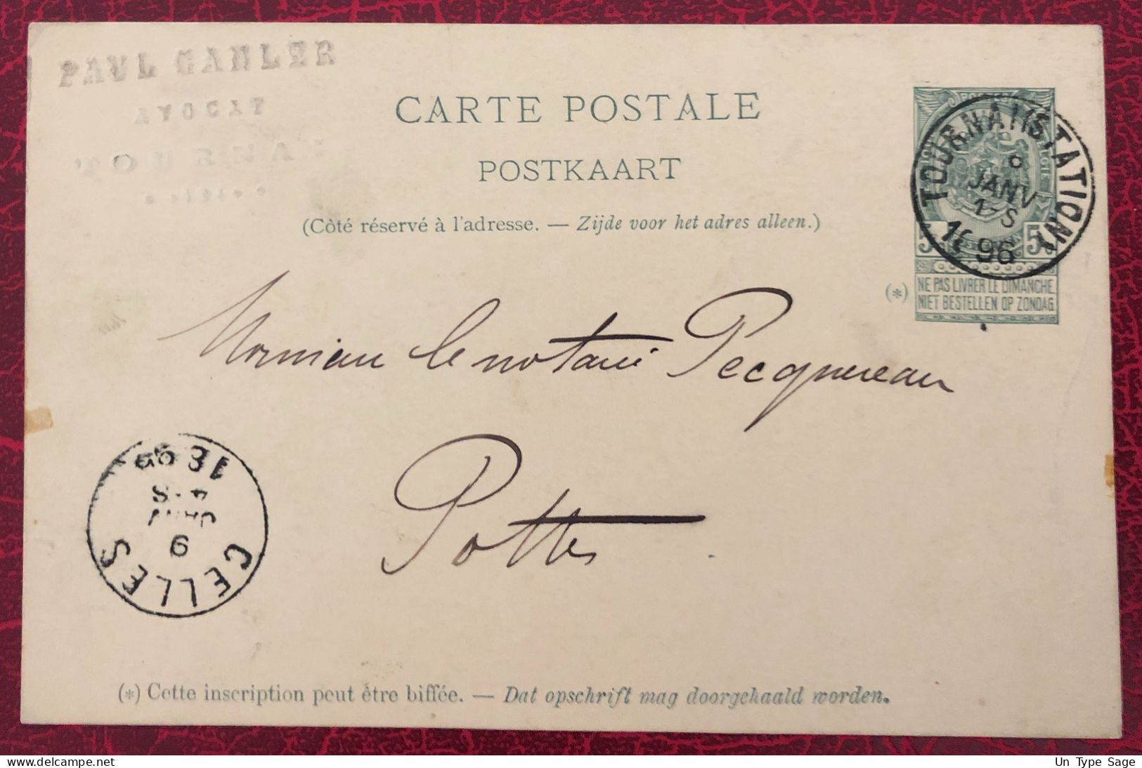 Belgique Entier-Carte, Cachet Tournai 6.1.1896 - (C324) - Sonstige & Ohne Zuordnung