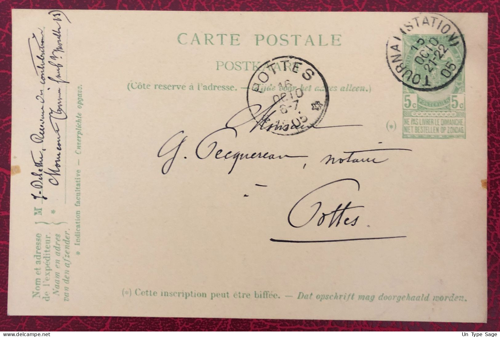 Belgique Entier-Carte, Cachet Tournai 15.10.1905 - (C325) - Autres & Non Classés