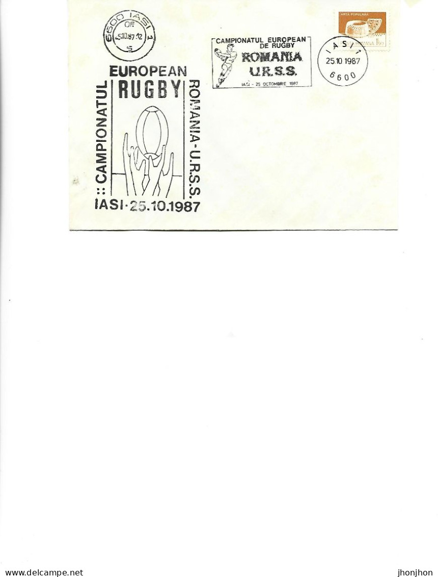 Romania - Occasional Envelope 1987 -   European Rugby Championship Romania - USSR Iasi, 25.10.1987 - Cartas & Documentos