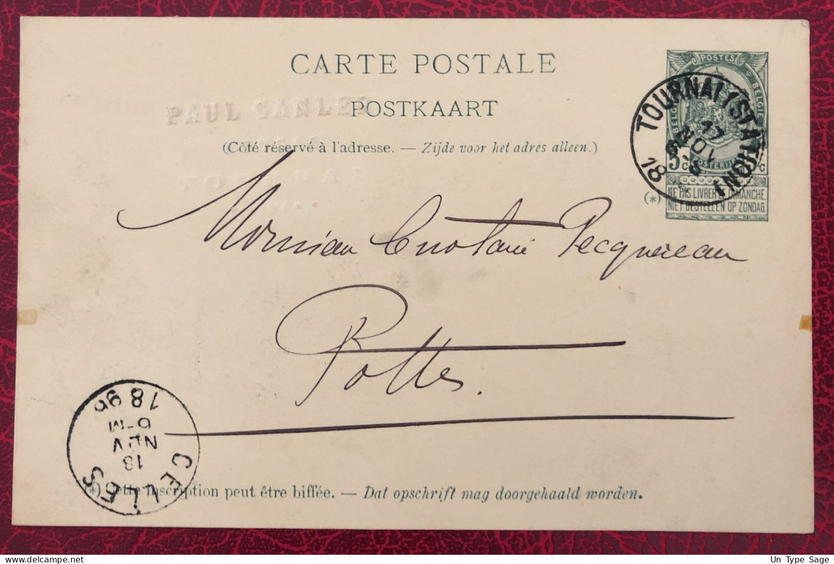 Belgique Entier-Carte, Cachet Tournai 17.11.1896 - (C332) - Autres & Non Classés