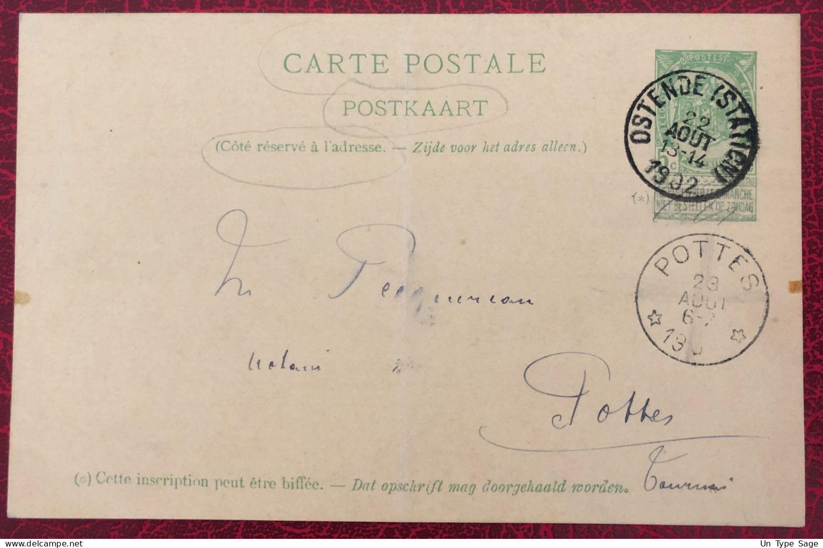 Belgique Entier-Carte, Cachet Ostende 22.8.1902 - (C337) - Andere & Zonder Classificatie
