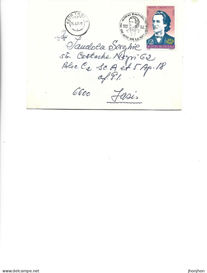 Romania - Occasional Envelope 1990 -  140 Years Since The Birth Of The Poet Mihai Eminescu - Lettres & Documents