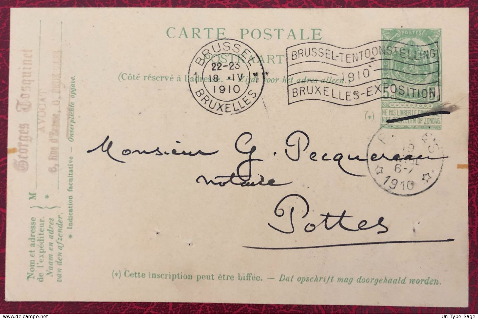 Belgique Entier-Carte, Cachet Bruxelles 18.4.1910 - (C370) - Otros & Sin Clasificación