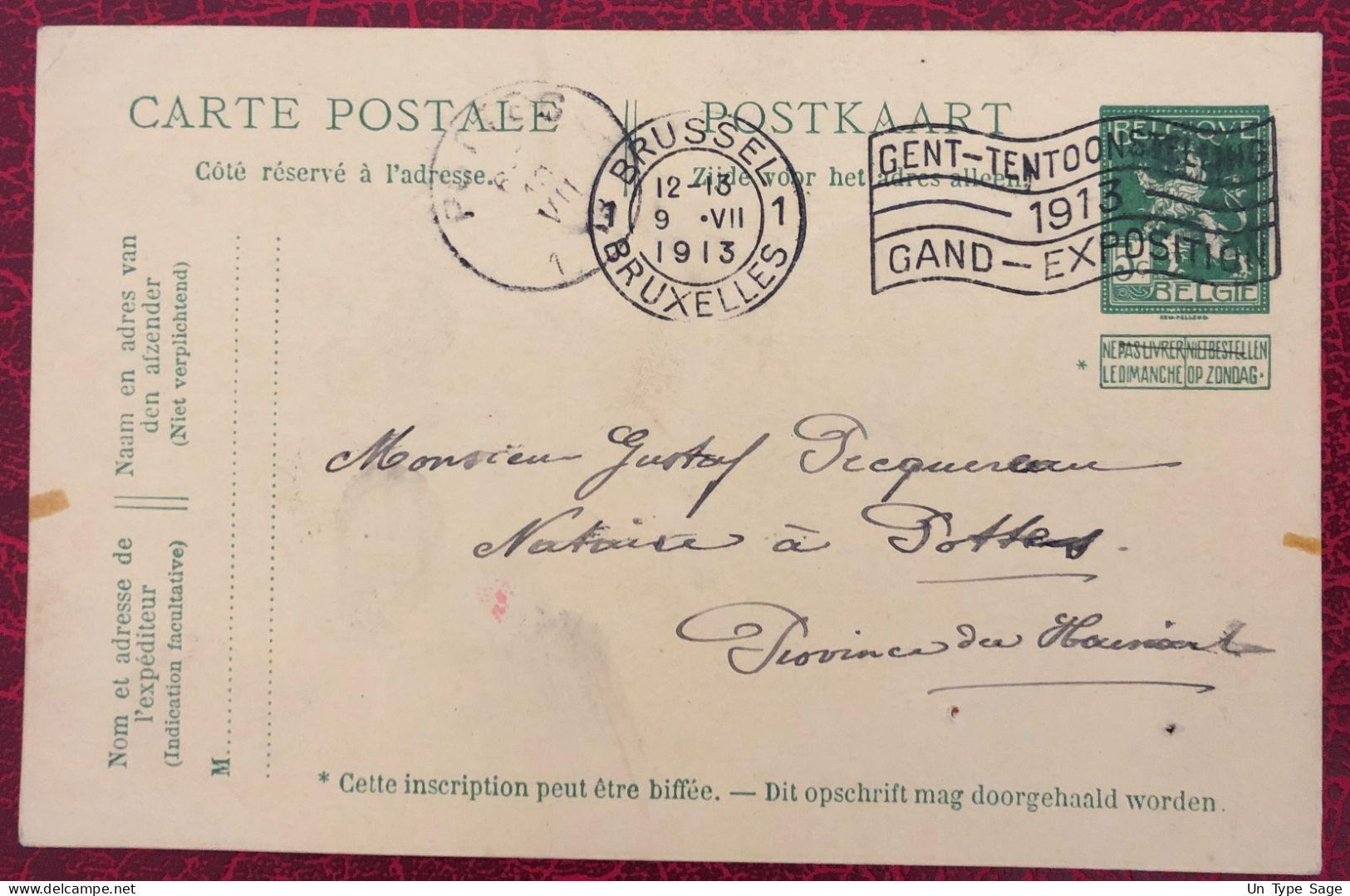 Belgique Entier-Carte, Cachet Bruxelles 9.7.1913 - (C380) - Other & Unclassified