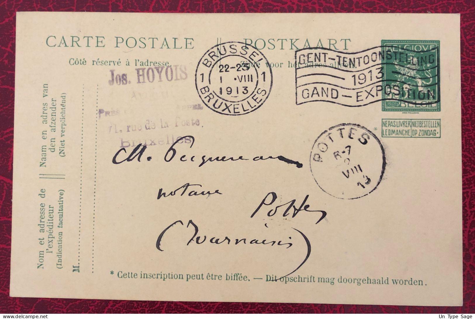 Belgique Entier-Carte, Cachet Bruxelles 1.8.1913 - (C383) - Otros & Sin Clasificación