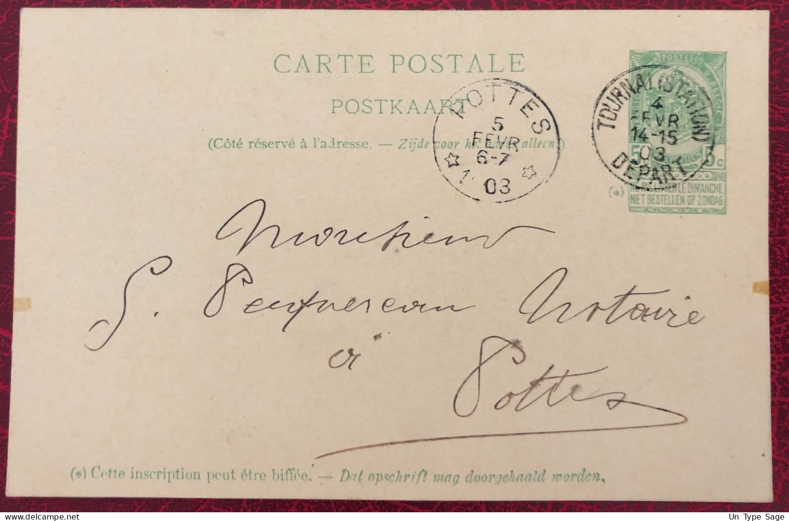 Belgique Entier-Carte, Cachet Tournai 4.2.1903 - (C390) - Sonstige & Ohne Zuordnung