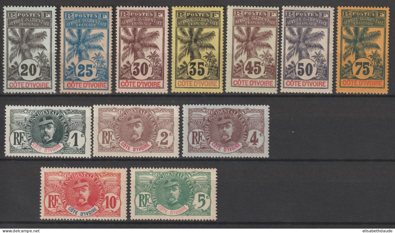 1906 - COTE D'IVOIRE - FAIDHERBE/PALMIER - YVERT N° 21/32 * MH CHARNIERE CORRECTE ! - COTE = 153 EUR. - Unused Stamps