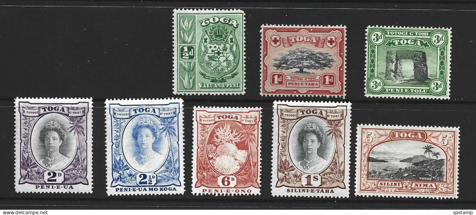 Tonga 1942 New Watermark Definitives Part Set Of 8 To 5 Shilling Harbour FM , Most LH - Tonga (...-1970)