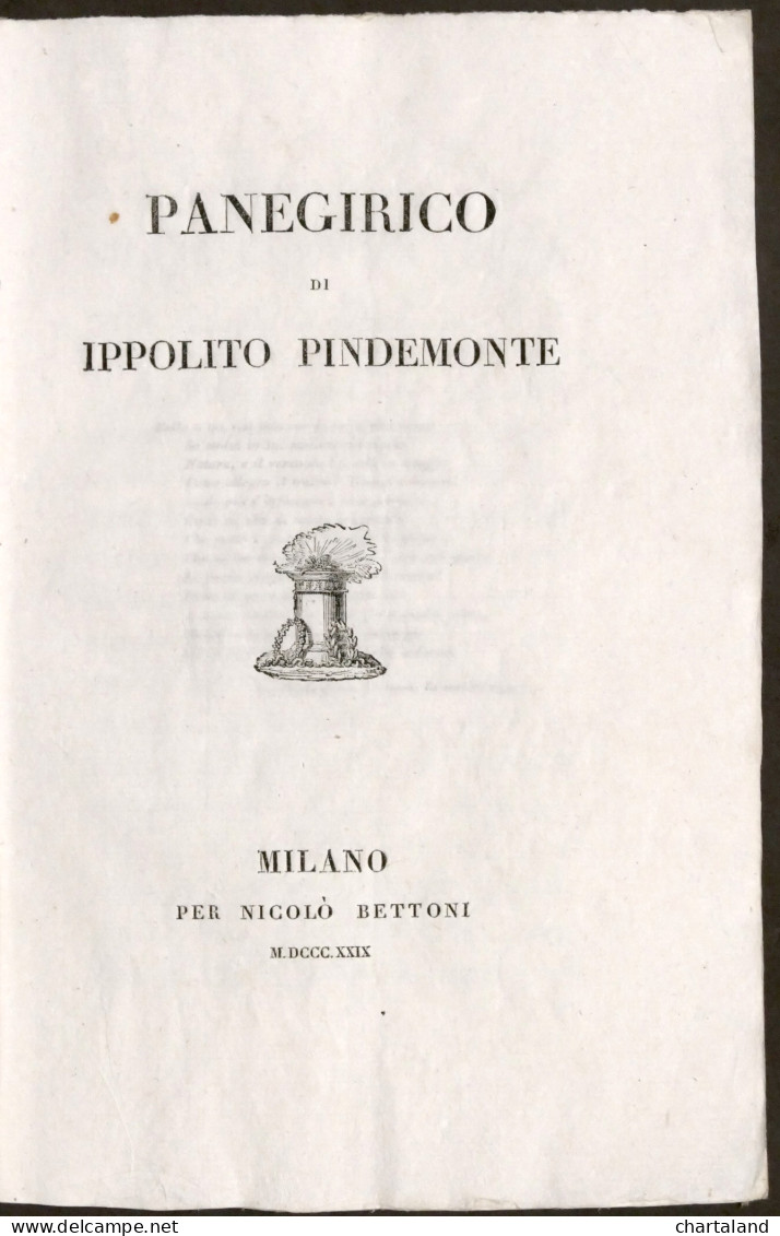 Panegirico Di Ippolito Pindemonte - Ed. 1829 Bettoni - Altri & Non Classificati