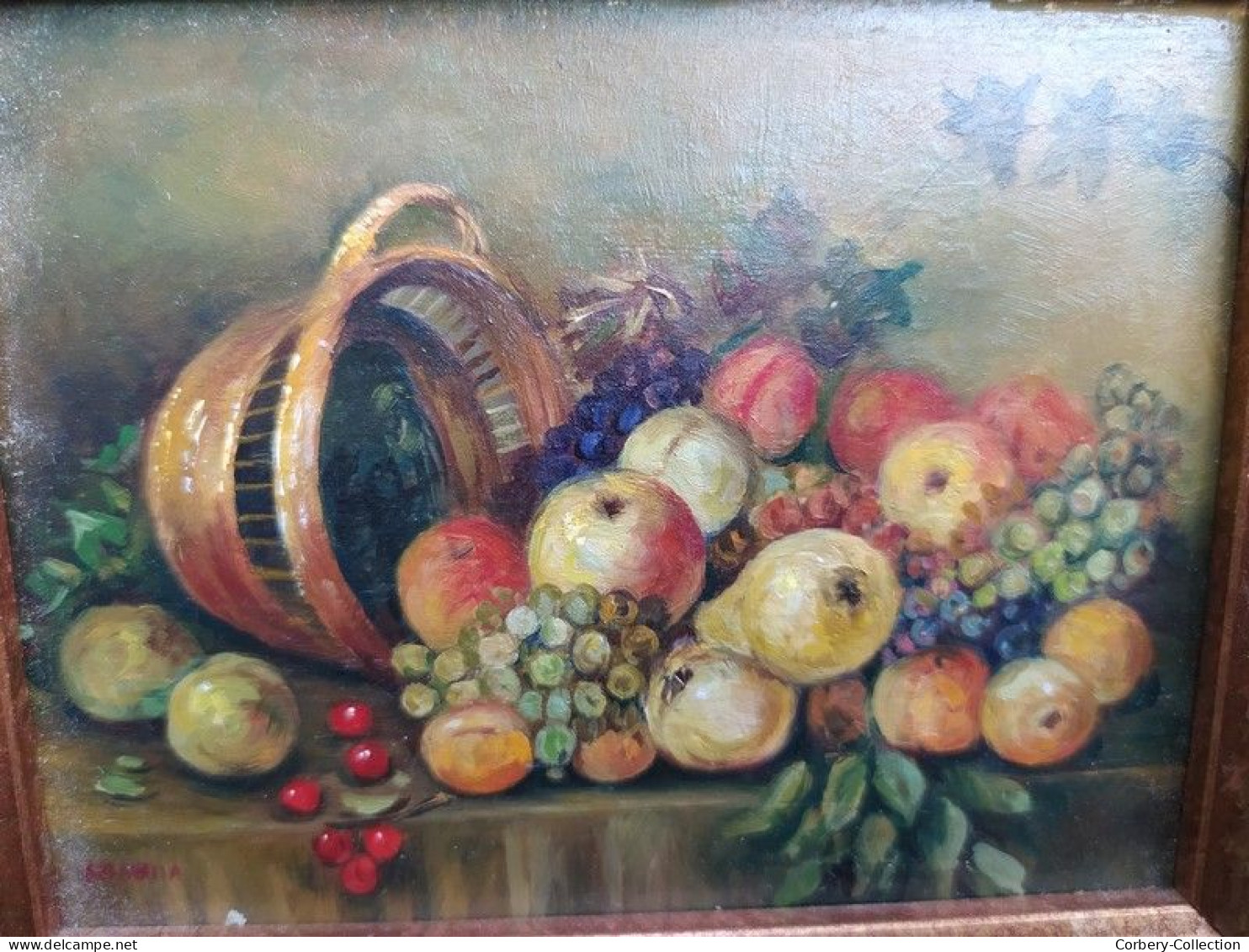 Petit Tableau Nature Morte Aux Fruits Panier Renversé 1950/1960 - Huiles