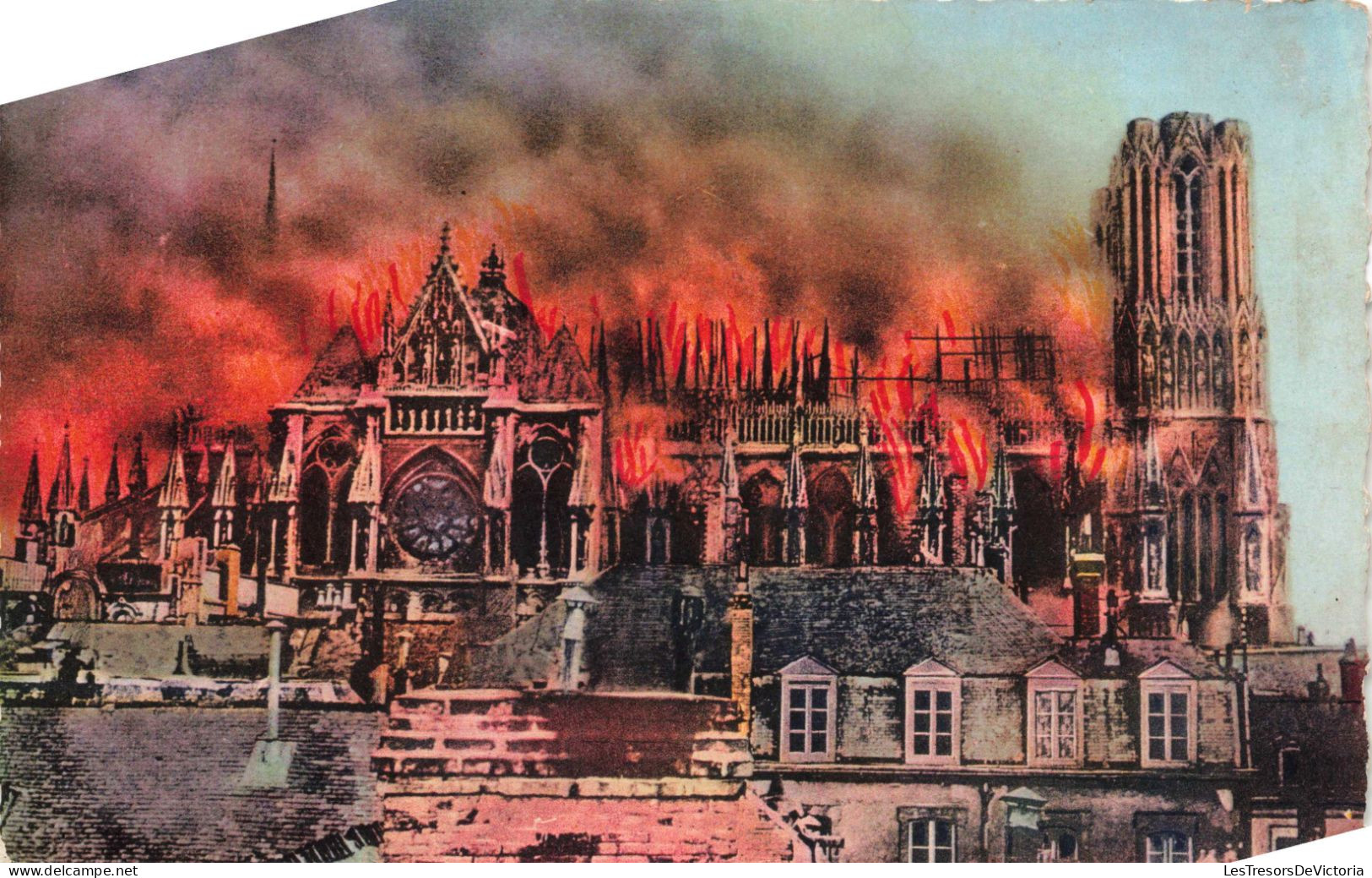 FRANCE - Reims - La Cathédrale De Reims Pendant L'incendie - Colorisé - Carte Postale Ancienne - Reims