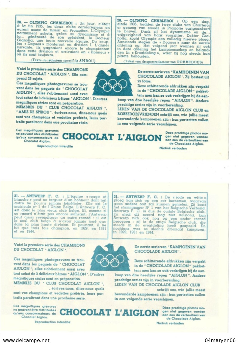 ***  31. ANTWERP F.C. + 28. OLYMPIC CHARLEROI  ***   -    CLUB CHOCOLAT AIGLON - Aiglon