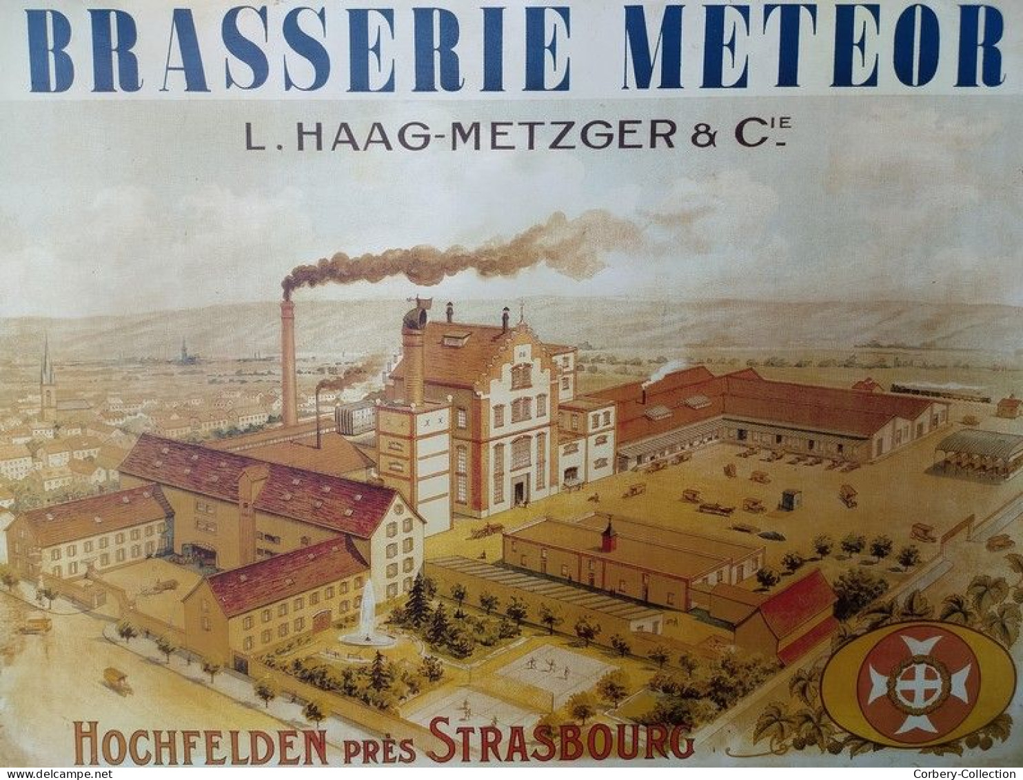 Rare Plaque Tole Publicitaire Bière Brasserie Meteor L. Haag-Metzger & Cie Holchfelden