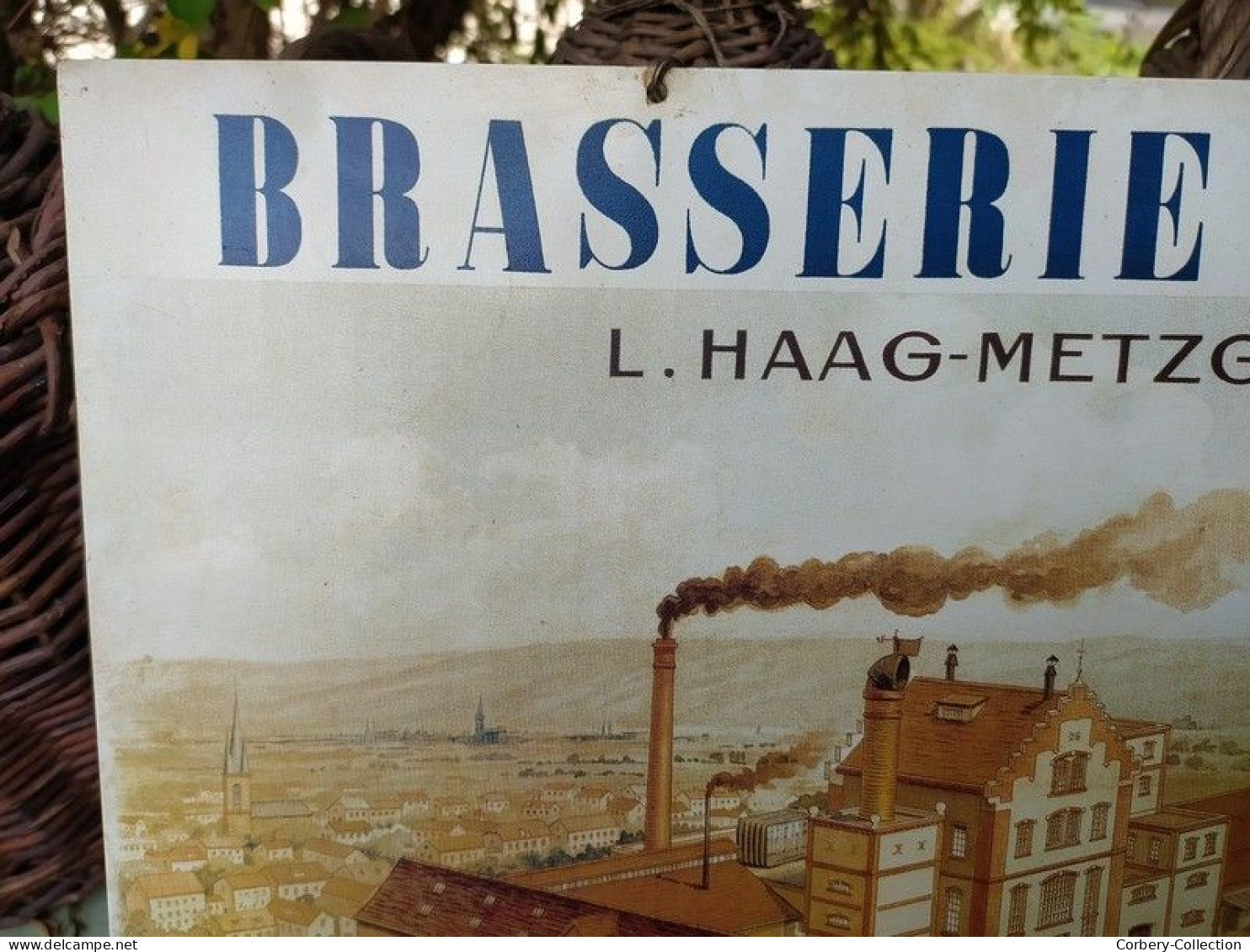 Rare Plaque Tole Publicitaire Bière Brasserie Meteor L. Haag-Metzger & Cie Holchfelden