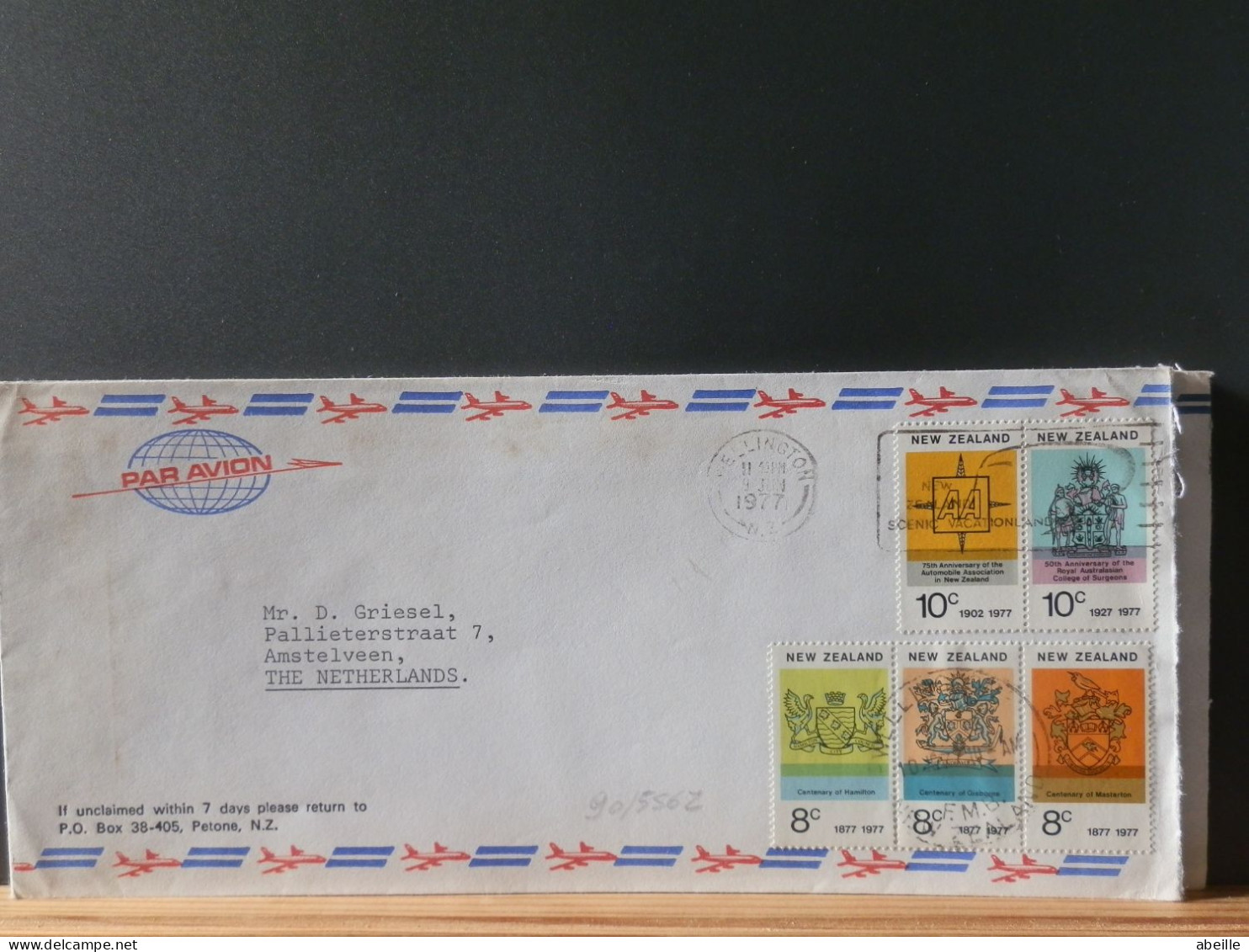 90/556Z   LETTER NEW ZEALAND TO THE NEDERLANDS 1977 - Briefe U. Dokumente