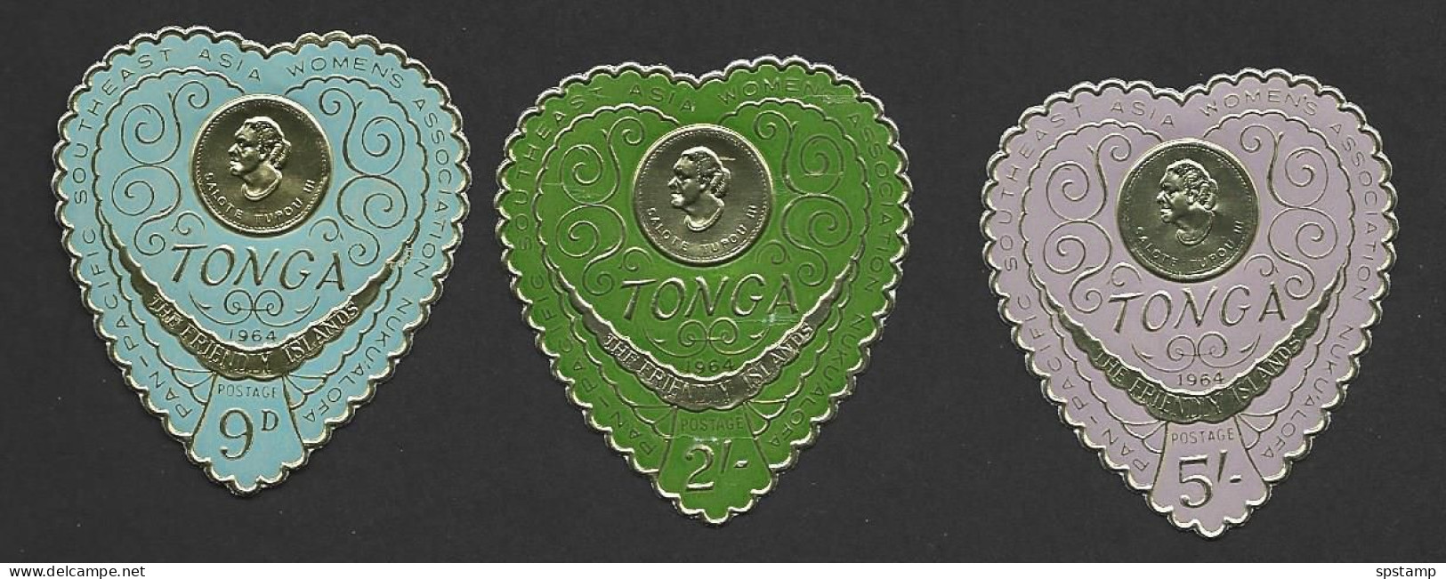 Tonga 1963 Women's Association Heart Shaped Self Adhesive Part Set Of 3 MLH - Tonga (...-1970)