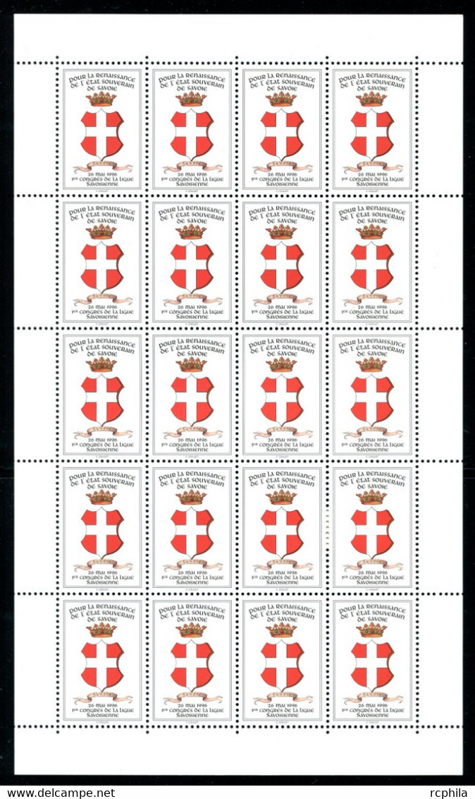 RC 21836 VIGNETTE POUR LA RECONNAISSANCE DE L'ETAT SOUVERAIN DE SAVOIE CONGRÈS DE LA LIGUE SAVOISIENNE FEUILLE DE 20ex - Blocs & Carnets