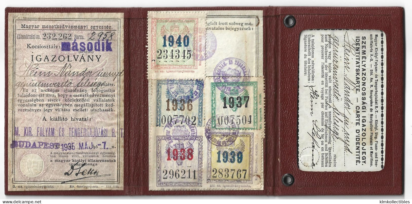 HUNGARY MAGYARRORSZAG - 1936-1940 MFTR IDENTITY CARD - REVENUE STAMPS TIMBRE FISCAL STEUERMARKE - Revenue Stamps