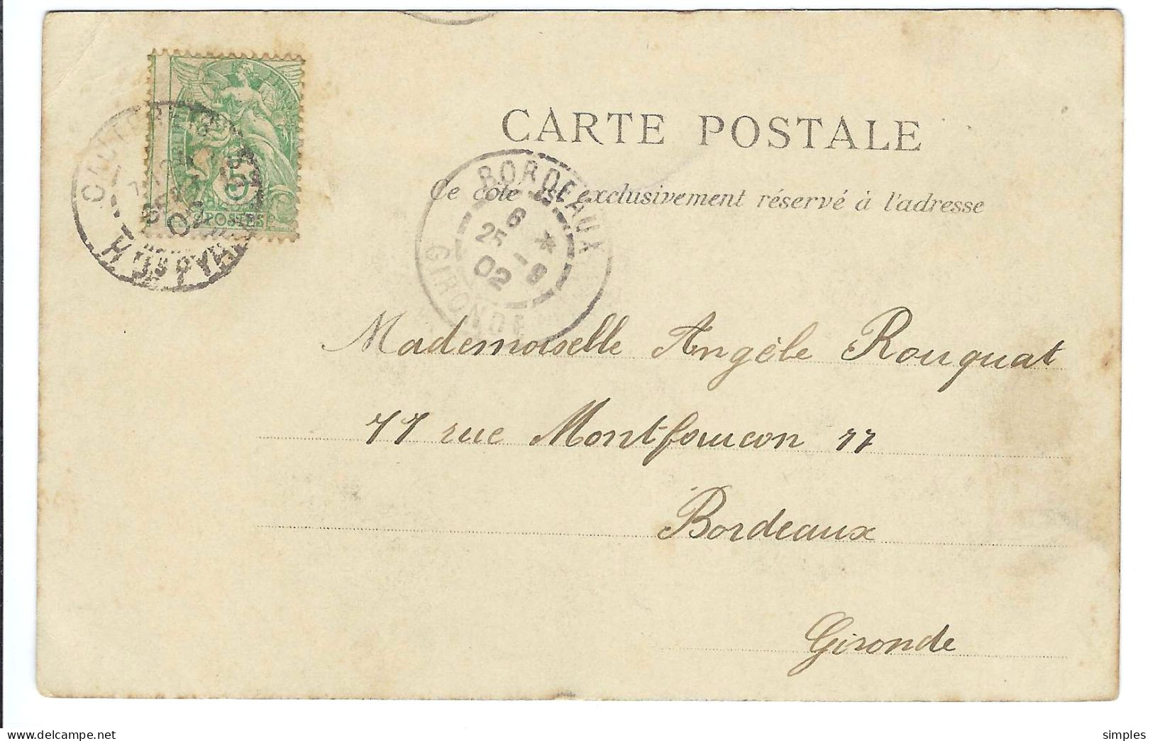 CPA De Cauterets Pour Bordeaux Avec Timbre 5 C Blanc Piquage à Cheval Bien Prononcé 1902 - Lettres & Documents