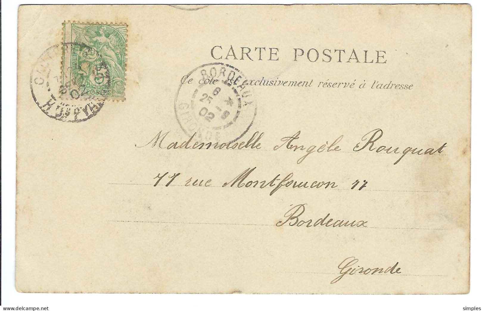 CPA De Cauterets Pour Bordeaux Avec Timbre 5 C Blanc Piquage à Cheval Bien Prononcé 1902 - Briefe U. Dokumente