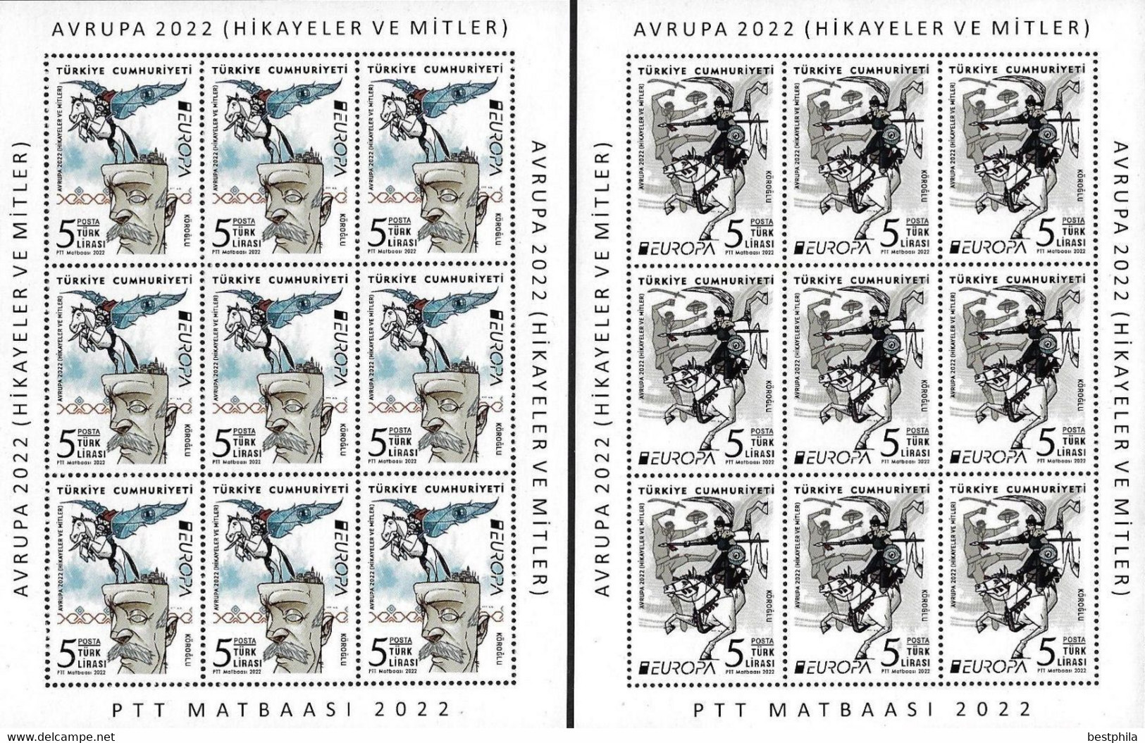 Europa Cept - 2022 - Turkey, Türkei - 2.Sheetlet Of 9 Set - (Stories & Myths) ** MNH - Unused Stamps