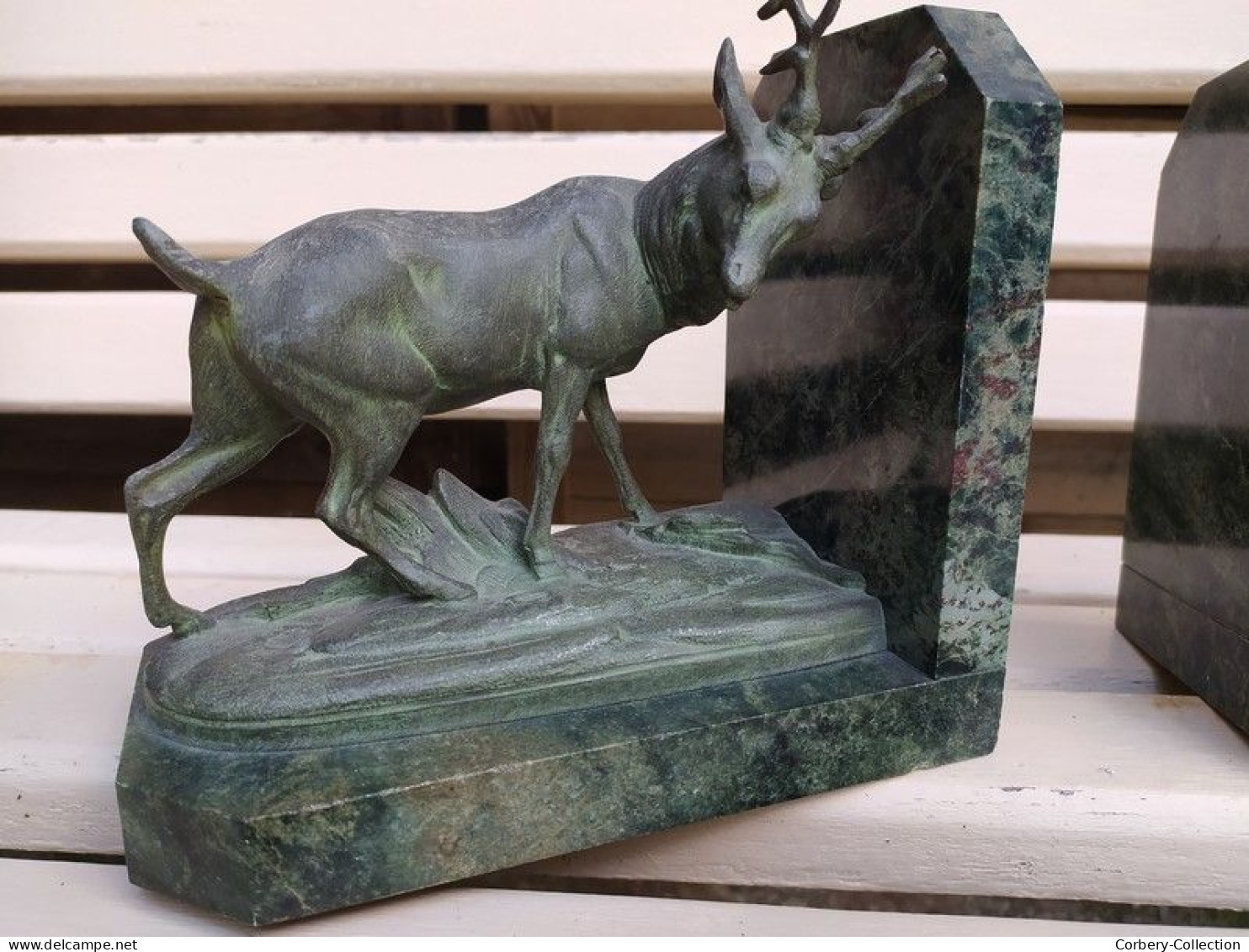 Paire de Serre-Livres Cerf et Biche Patine Bronze Antique Animal Nature Chasse