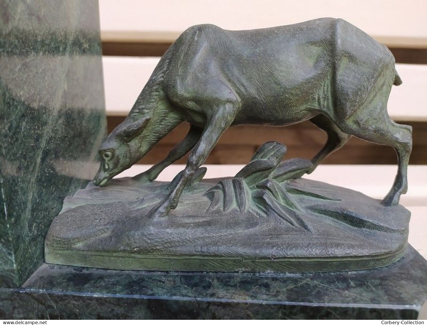 Paire de Serre-Livres Cerf et Biche Patine Bronze Antique Animal Nature Chasse