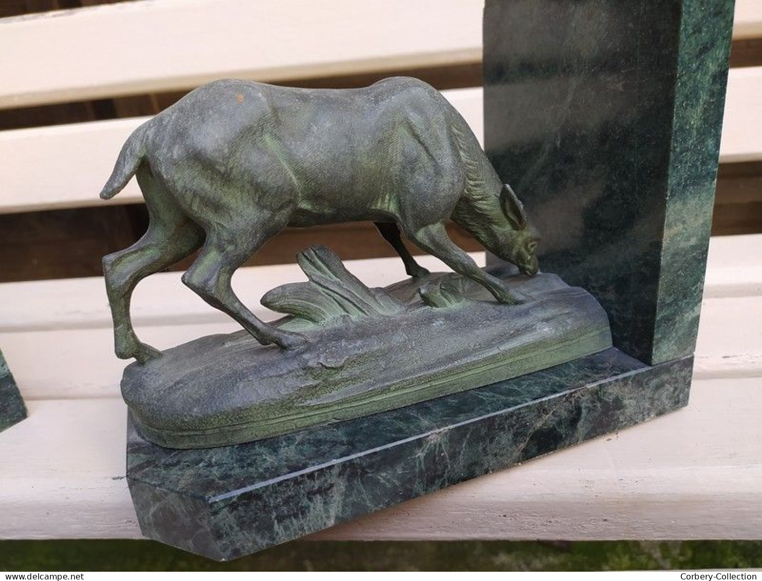 Paire de Serre-Livres Cerf et Biche Patine Bronze Antique Animal Nature Chasse