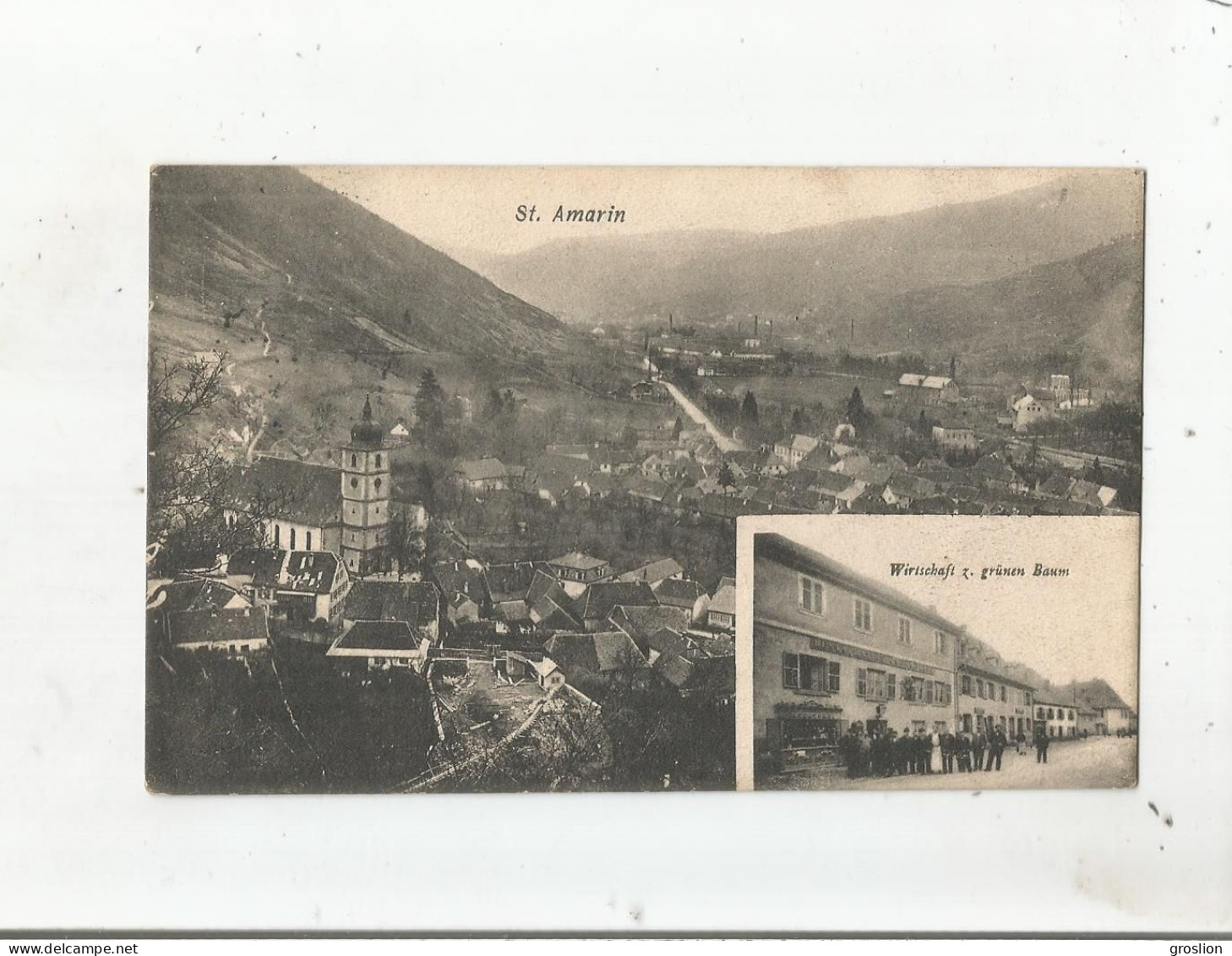 SAINT AMARIN (HAUT RHIN) CARTE DEUX VUES VUE PANORAMIQUE ETB WIRTSCHAFT Z. GRUNEN BAUM 1907 - Saint Amarin