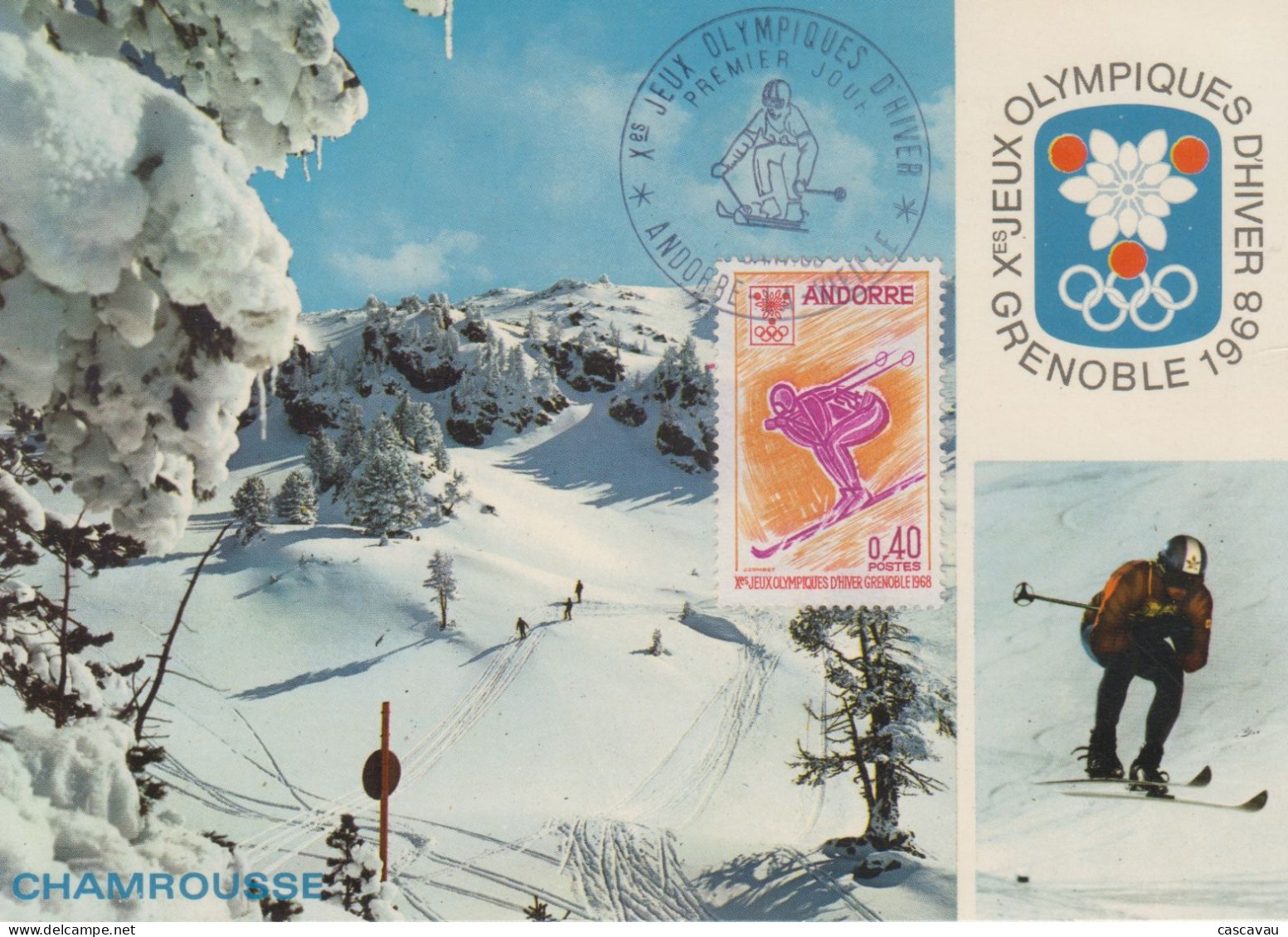 Carte  Maximum  1er  Jour   ANDORRE   Jeux  Olympiques  D' Hiver   GRENOBLE   1968 - Inverno1968: Grenoble