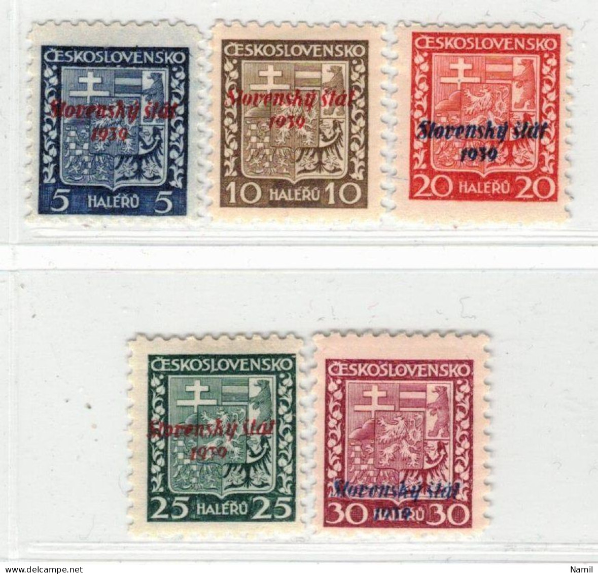 Slovaquie 1939 Mi  2-6 (Yv 1-5), (MH)* Trace De Charniere Propre, - Ungebraucht