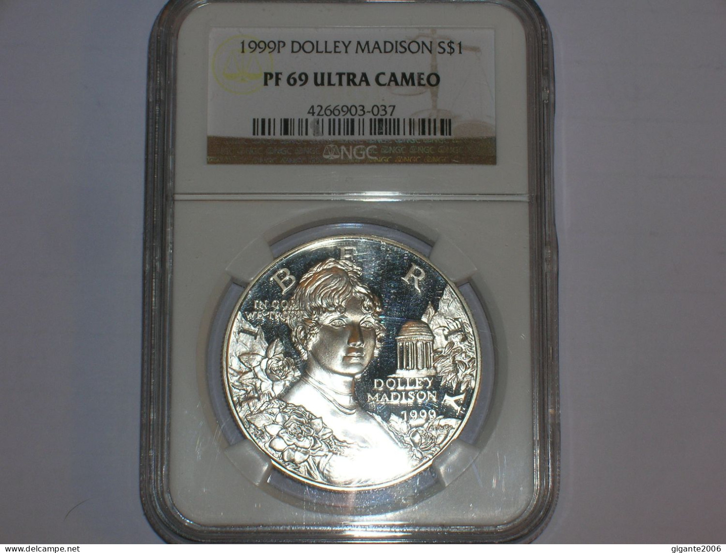 Estados Unidos/USA 1 Dolar Conmemorativo, 1999 P Proof, Doley Madison, NGC PF69 Ultra Cameo (13969) - Herdenking