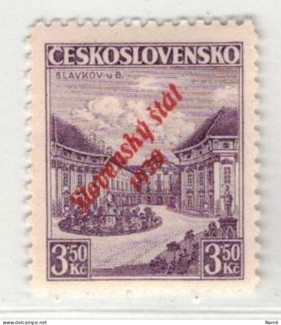 Slovaquie 1939 Mi 19a (Yv 18), (MH)* Trace De Charniere Propre, Signé - Nuovi