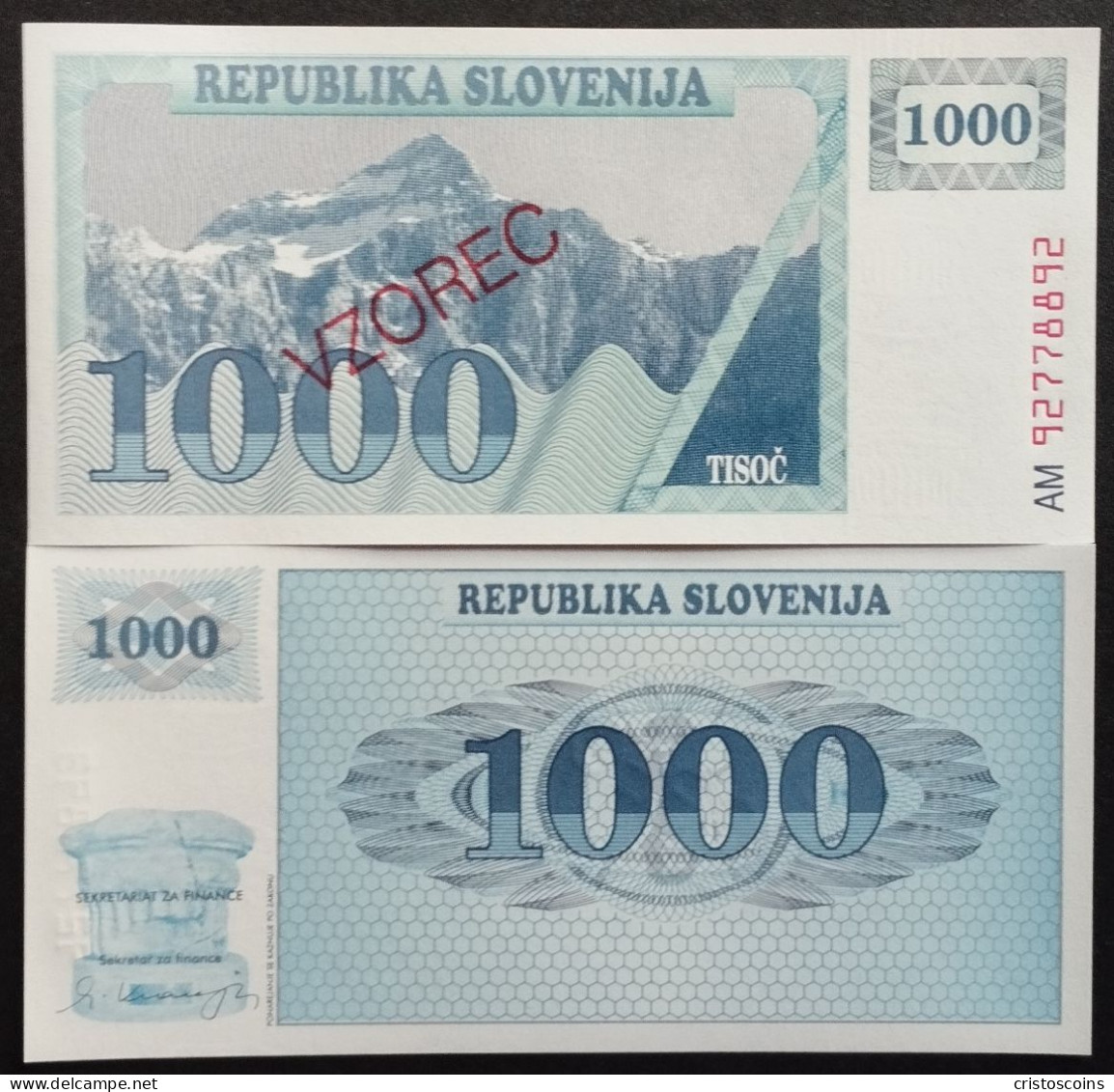 Specimen Slovenia 1000 Tolarjer 1992 UNC  (B/1-52 - Specimen