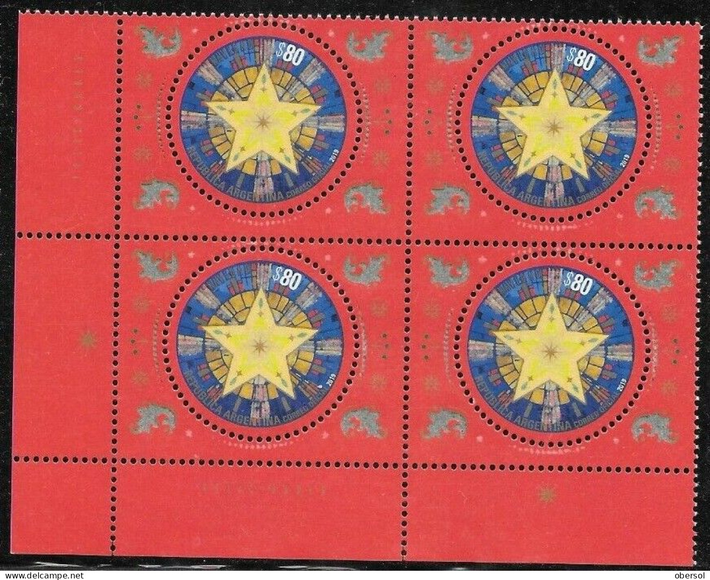 Argentina 2019 Christmas Star MNH Stamp In Block Of Four - Unused Stamps