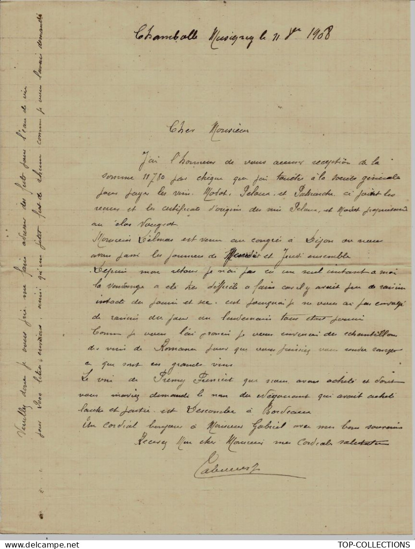 GRANDS VINS DE BOURGOGNE 1908 Reçu Signé Vente De Vin Modot Peloux Propriétaires à Clos Vougeot V. SCANS - 1900 – 1949