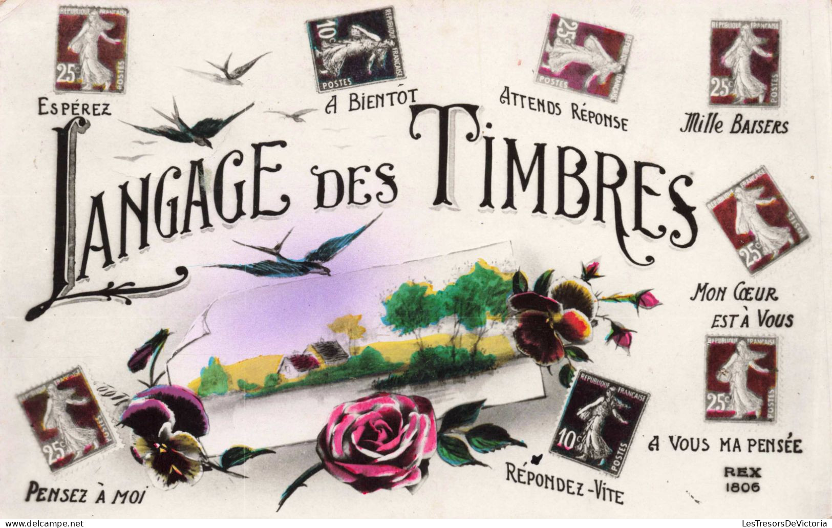 TIMBRES - Langage Des Timbres - Colorisé - Carte Postale Ancienne - Timbres (représentations)