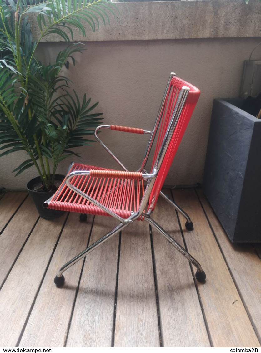 Chaise Fauteuil Enfant Pliable Vintage  60's  "Scoubidou" ROUGE - Chaises