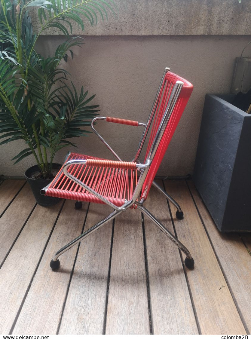 Chaise Fauteuil Enfant Pliable Vintage  60's  "Scoubidou" ROUGE - Chaises