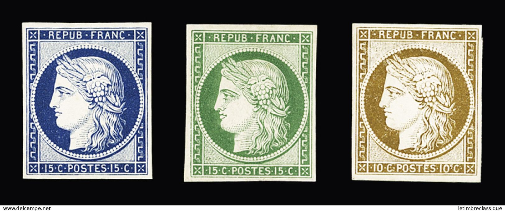 Essai,(*) Essais Sur Papier Cartonné 10c Bistre, 15c Vert Et 15c Bleu, Type Cérès, TTB - 1849-1850 Ceres