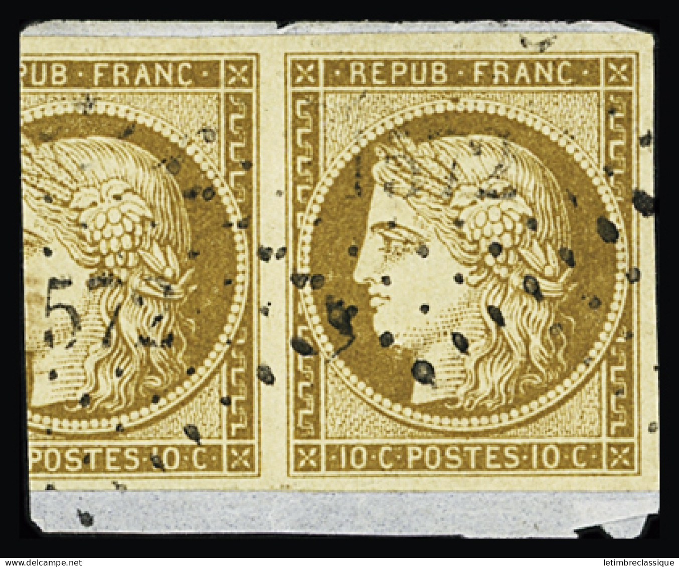 Obl, Sur Fragment N°1 10c Bistre-jaune Sur Petit Fragment Avec Obl. PC 1572 (Jarnac, Charente), Avec Très Grand Voisin,  - 1849-1850 Ceres