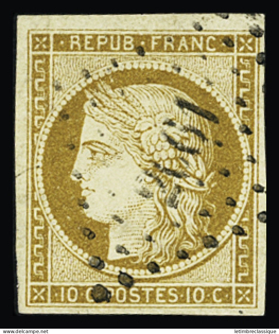 Obl N°1 10c Bistre-jaune, Obl. PC Propre, TB. Signé Calves, Scheller - 1849-1850 Cérès