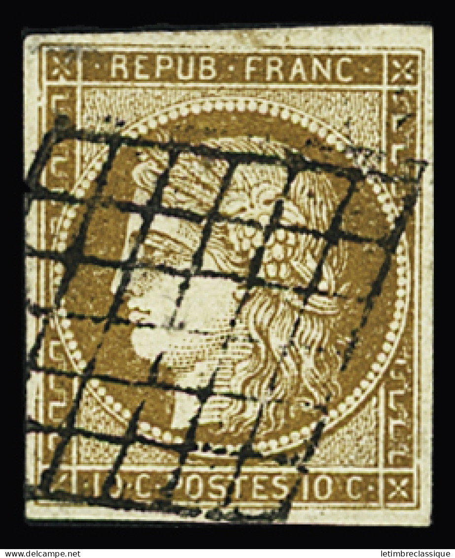 Obl N°1a 10c Bistre-brun, Obl. Grille, TB. Signé Calves - 1849-1850 Ceres