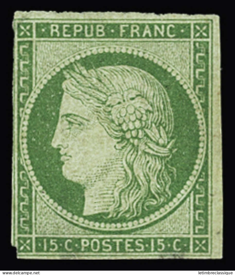 * N°2a 15c Vert Clair, Neuf Avec Gomme, Défectueux, R. Certificat Calves - 1849-1850 Cérès