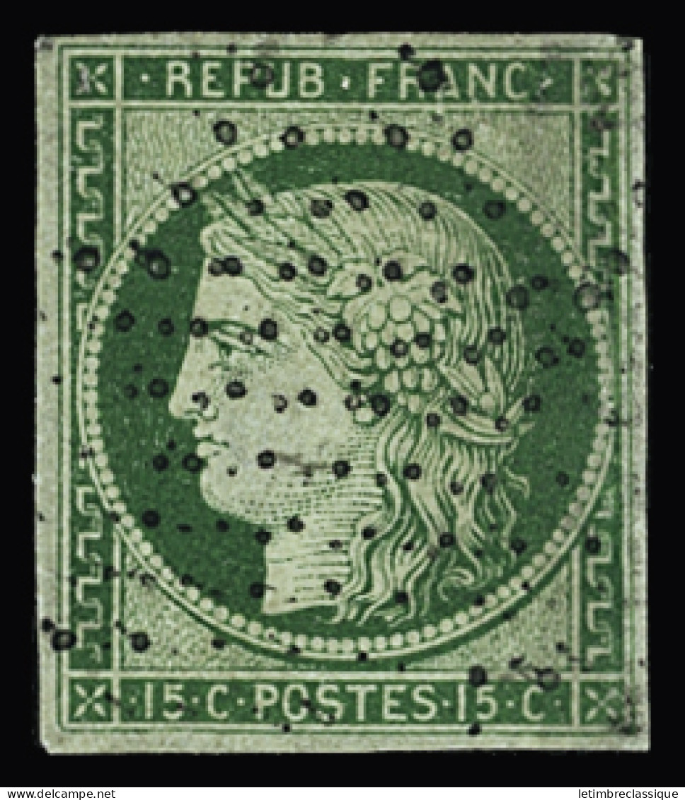 Obl N°2a 15c Vert Clair, Obl. étoile Pleine, TB. Signé A.Brun - 1849-1850 Cérès