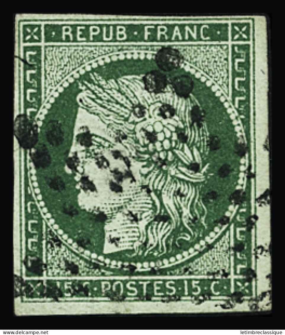 Obl N°2b, 15c Vert Foncé, Obl. étoile, TB. Certificat Calves - 1849-1850 Ceres