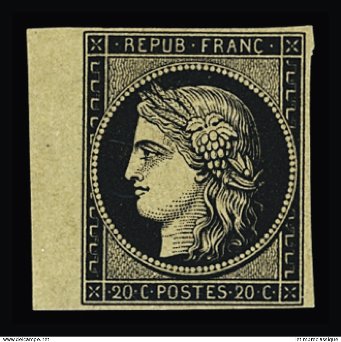 * N°3 20c Noir Sur Jaune, Neuf, Bdf, TB. Signé A. Brun - 1849-1850 Ceres