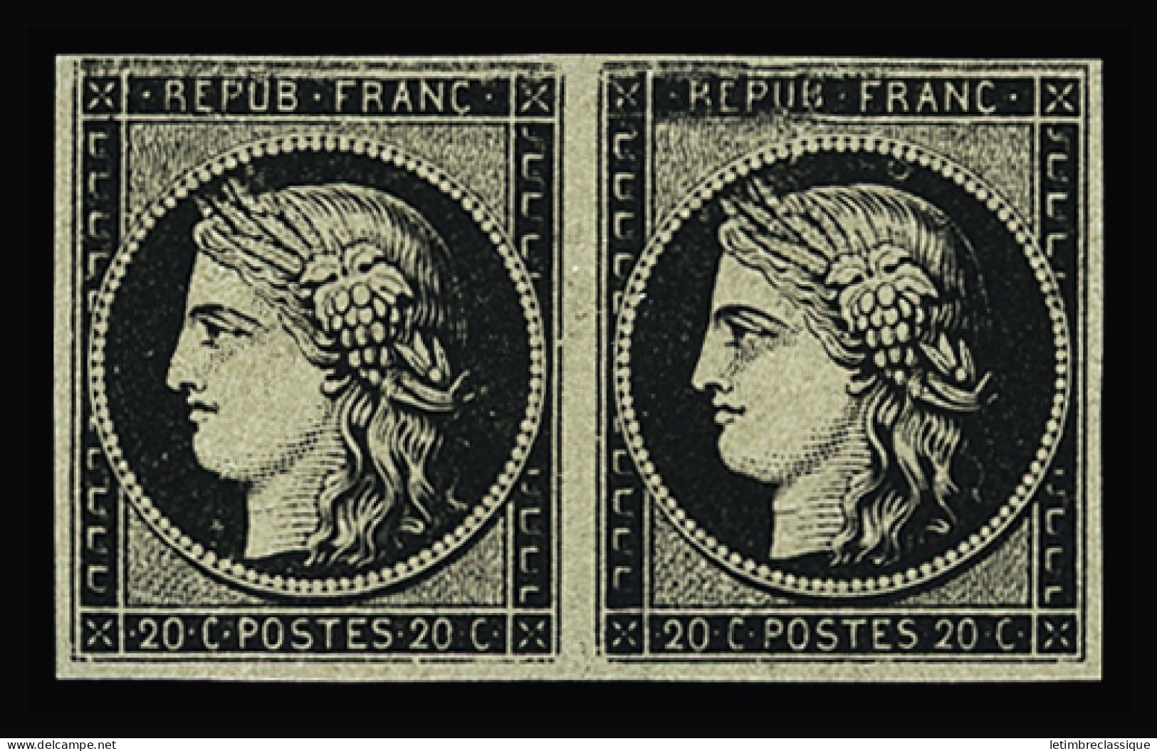 Obl N°3 20c Noir, Essai En Paire, Variété Filets Du Haut Doublés, TB - 1849-1850 Ceres